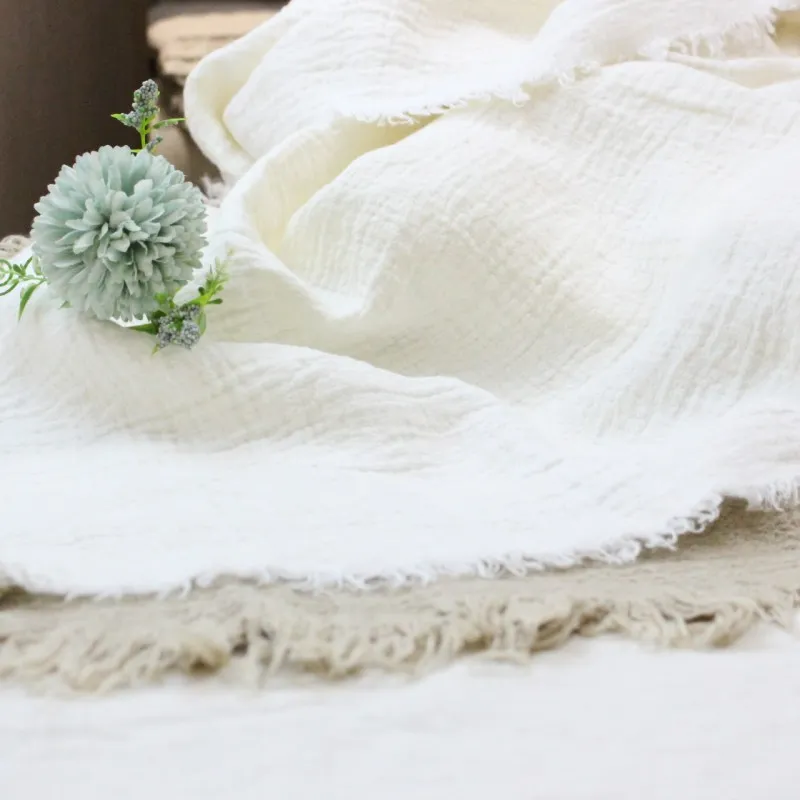 Wholesales Luxury Eco Friendly French Flax Linen Stone Washed Linen Fringed Blanket For Baby Adult Gift