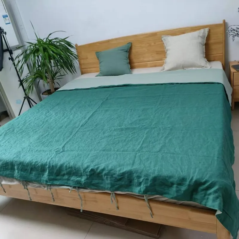 OEKO-TEX standard Luxury French organic flax fabric linen Duvet cover AB Side Colors Tie Closer Pure Linen Bedding Set