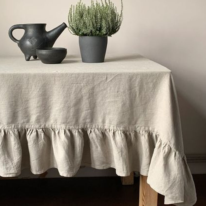 Ruffled french Linen tablecloth 100% natural linen
