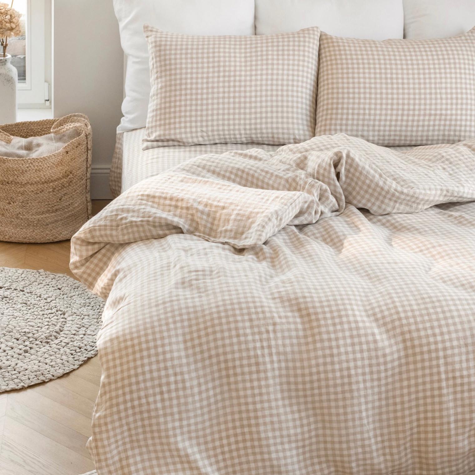 Checker Pattern in Grey White (4pcs, Queen) Linen Sheet Set