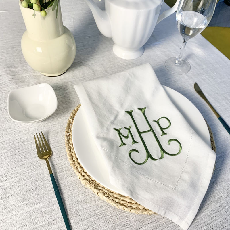 Wholesale Custom Embroidery Hemstitch Plain Table Napkin White Nature French Flax Wedding