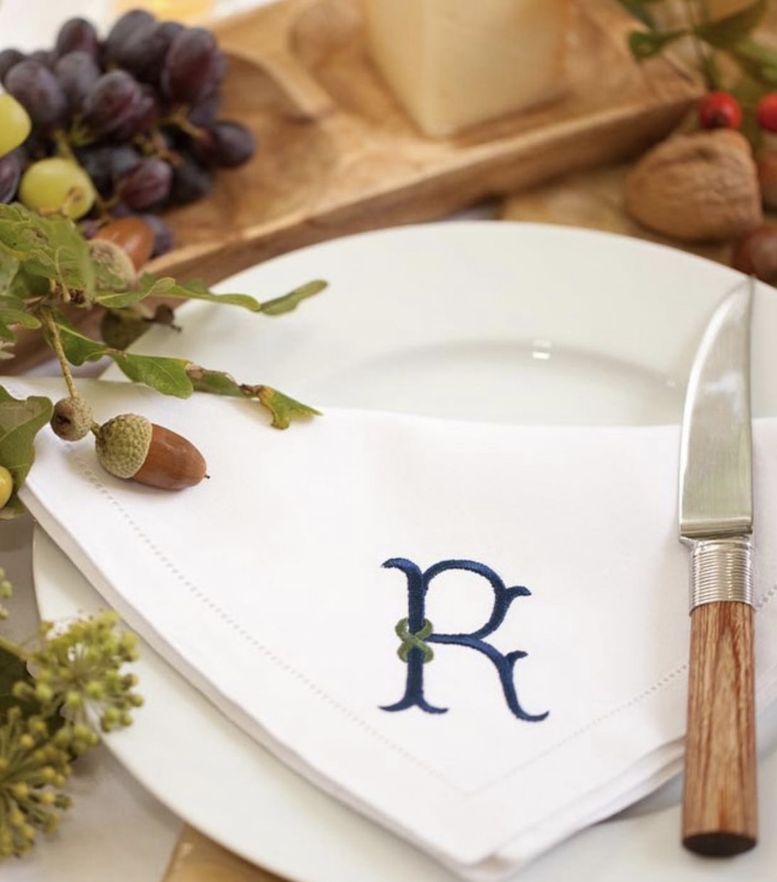 Dinner Restaurant Hemstitch Handkerchief Cloth Embroider Monogram White Linen Fabric Table Napkin