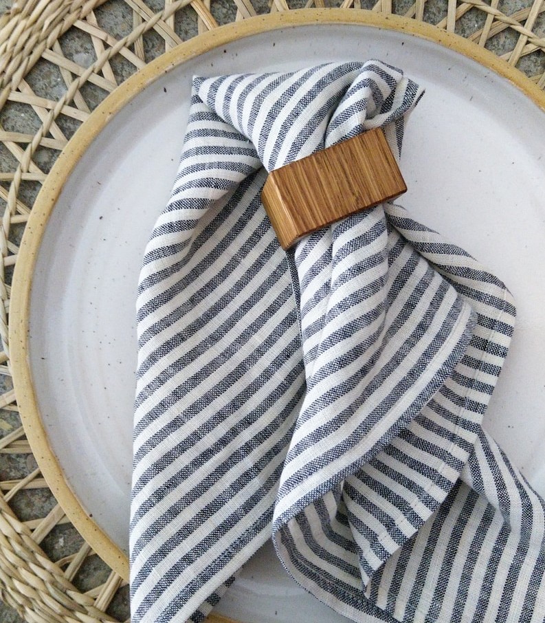 100% Pure Linen Trim Dinner Napkins French Linen Natural Fabric Machine Washable Classic