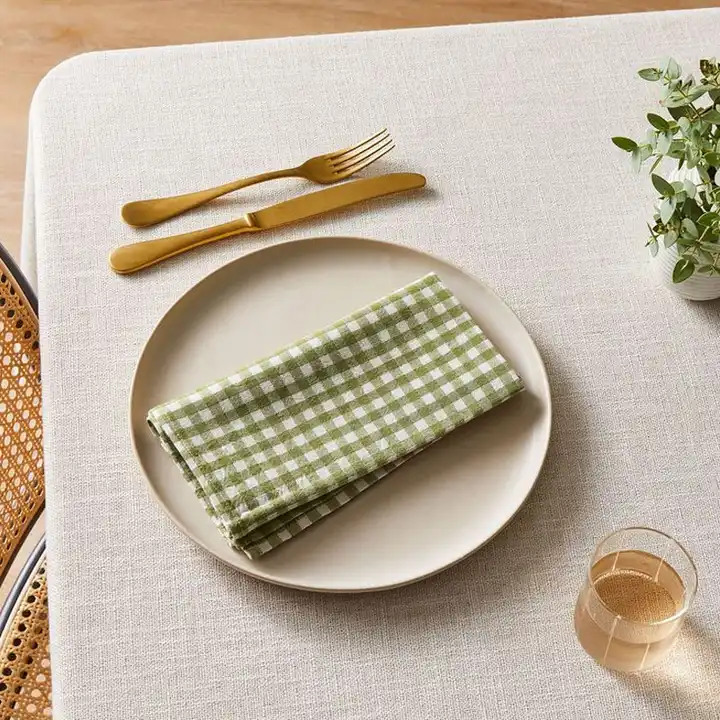OEKO TEX Green Yellow Gingham Pure Linen Napkin