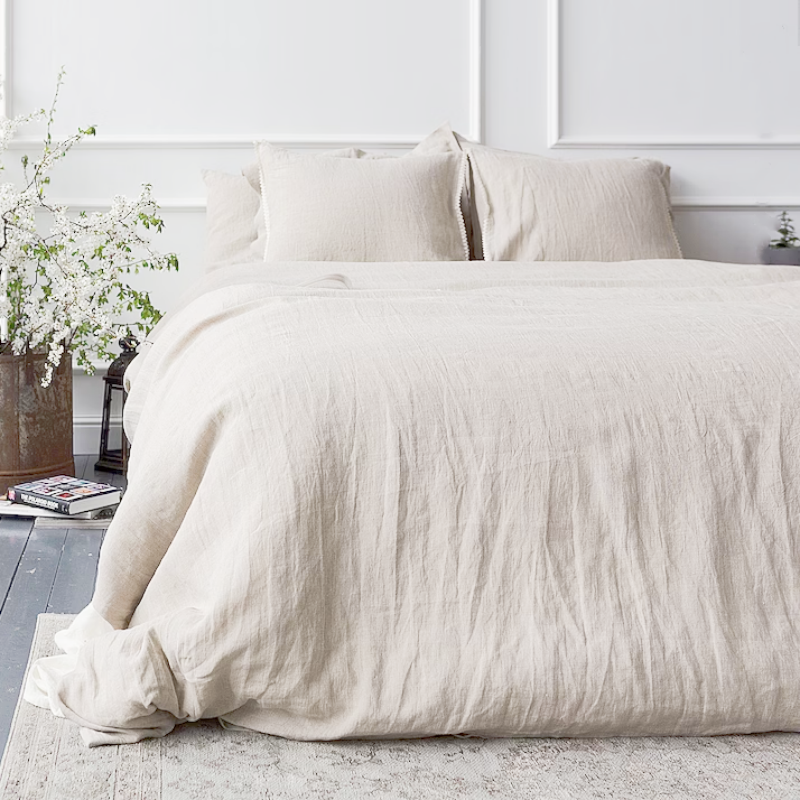 100% Pure Flax Linen Bedding Bed Sheets Set Stone Washed Style Set of 4 Deep Pocket Fitted Sheet