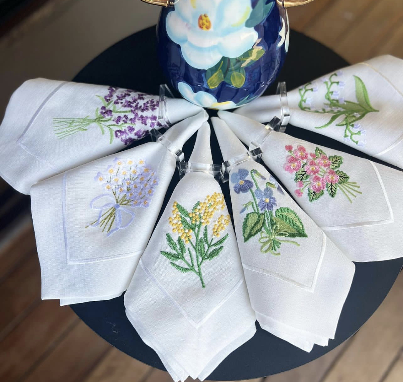 Embroidery Hemstitch Plain Table Napkin White Nature French Flax Linen Napkins
