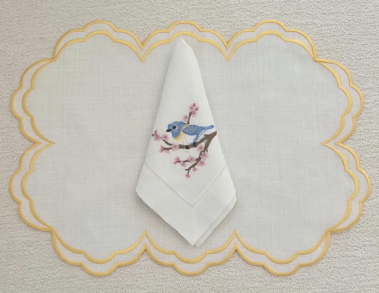 100% linen table napkin with hand hemstitch embroidery