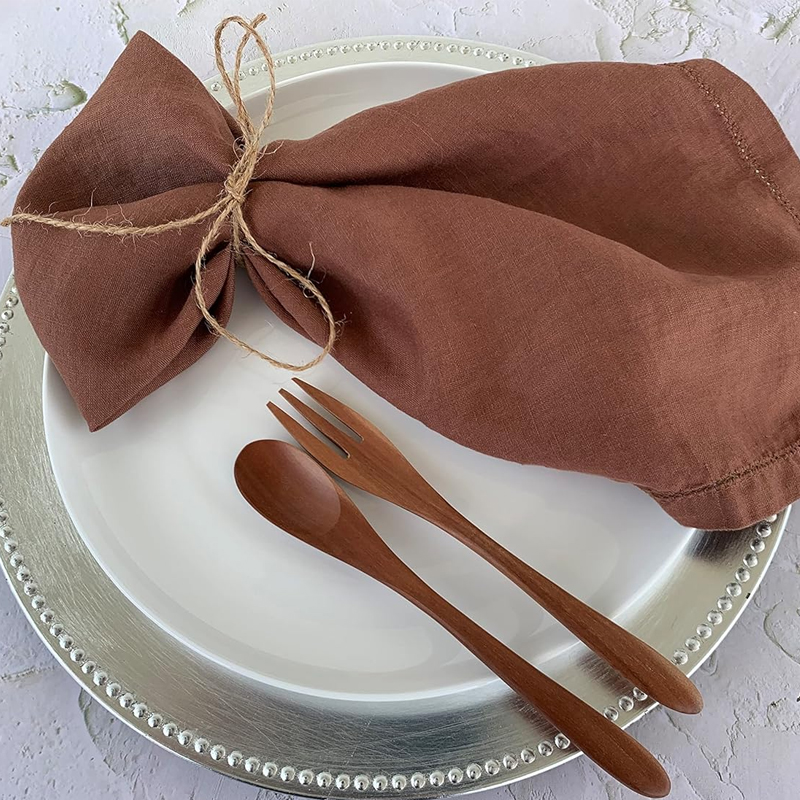 100% Pure Linen Trim Dinner Napkins French Linen Natural Fabric Classic Seam 40*40CM