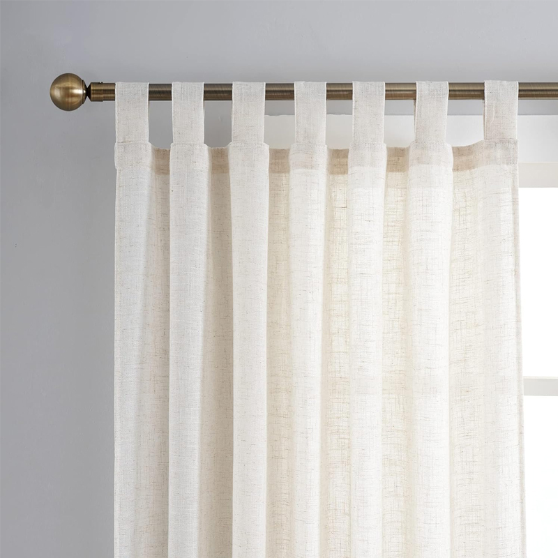 Linen Beige Curtains 84 Inches Long for Living Room Rod Pocket Back