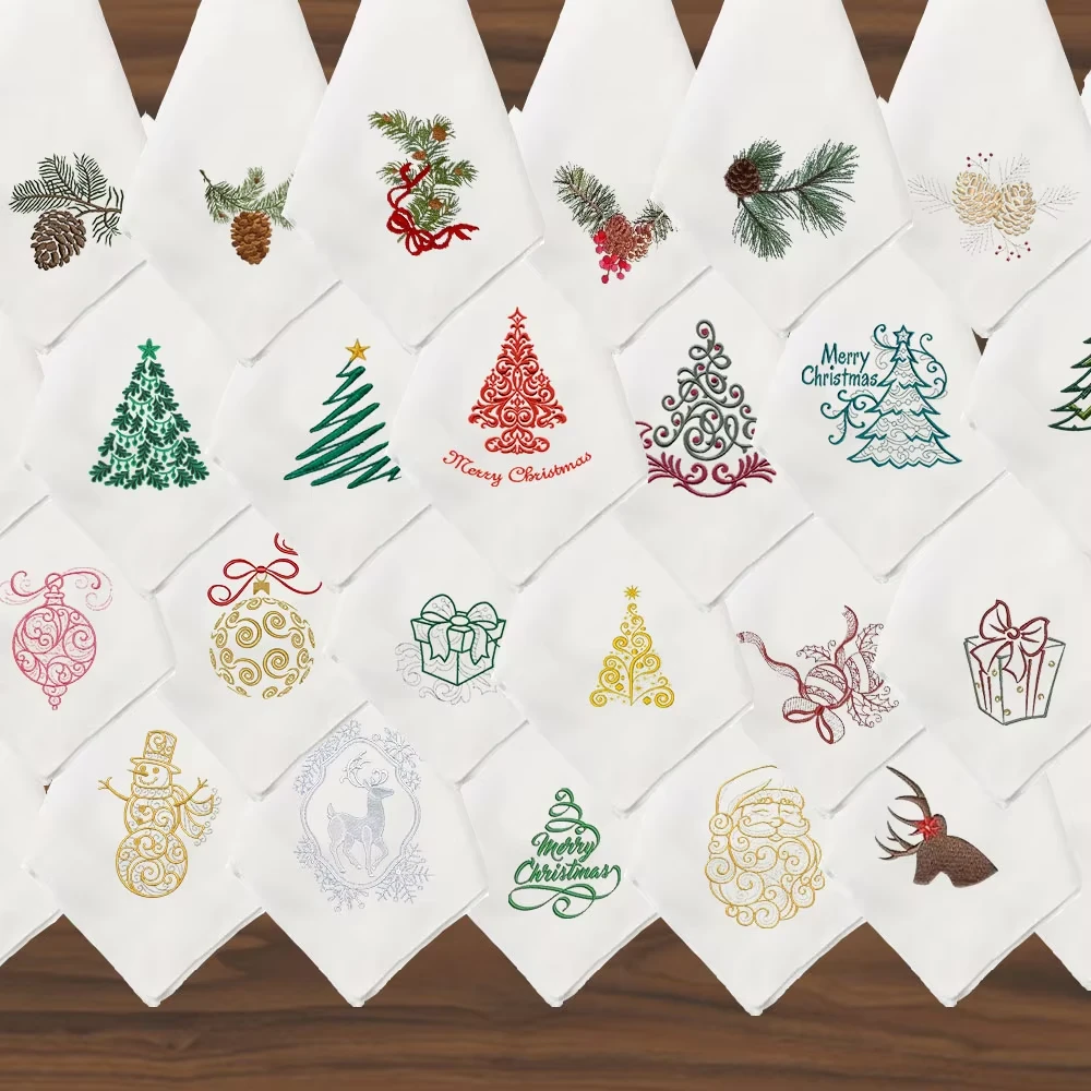 Flax Cotton Embroidered Dinner Christmas Napkins Patterned Festival Party Wedding Hotel Airplane Wholesale