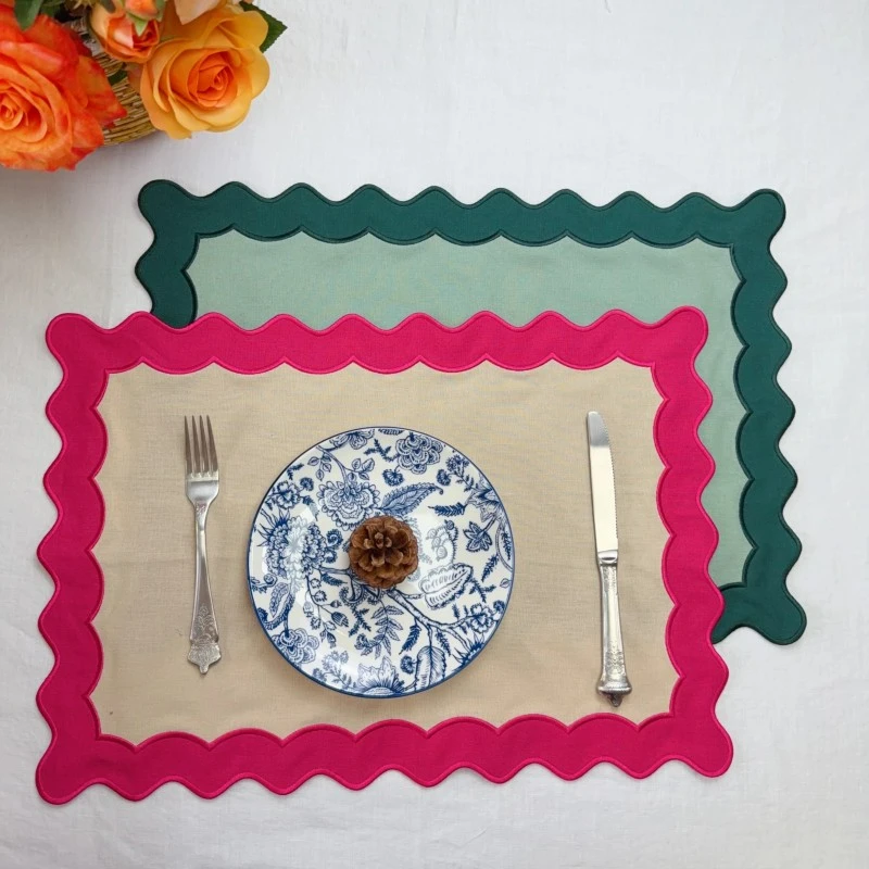 Set De Table Mariage Tischset Customized Placemat Scallop Edge Place Mats Wedding Scalloped Linen Placemats Table Mat